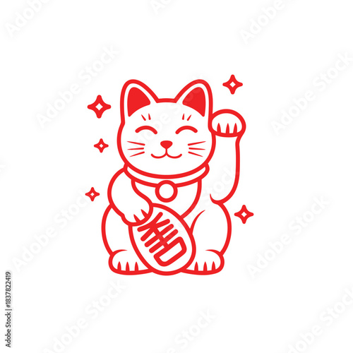 maneki neko japanese lucky cat line icon illustration for printing,web,app,design element,poster,advertising,presentation,card,etc
