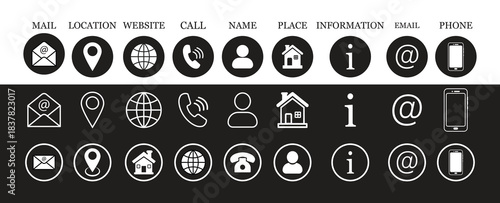 Contact Us Icon Set for Business Communication and Website Interface.