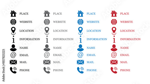 Contact Information Icon Set for Website, Business Cards, and Communication Design.