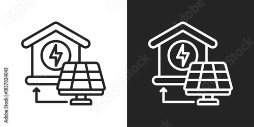 Solar Power Hub Icon In Black And White Outline Style