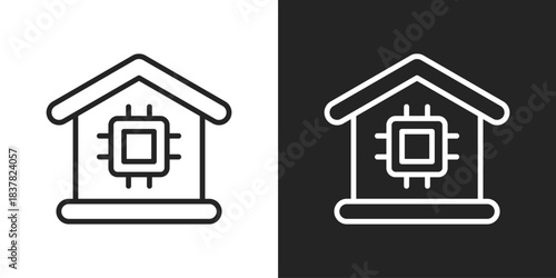 Smart Chip Icon In Black And White Outline Style