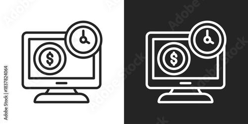 Digital Finance Icon In Black And White Outline Style