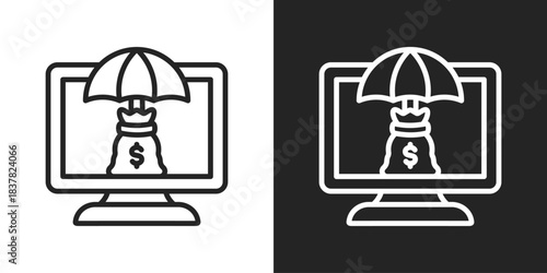 Fintech Protection Icon In Black And White Outline Style