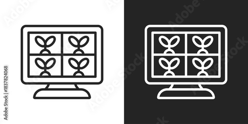 AgriTech Monitor Icon In Black And White Outline Style