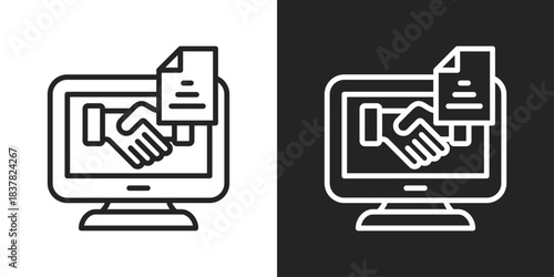 Digital Agreement Icon In Black And White Outline Style