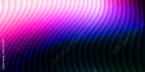 Neon ripple glass gradient in magenta, violet, ember orange on deep midnight. Sharp ribbed distortion, cinematic glow; futuristic texture background, vector illustration