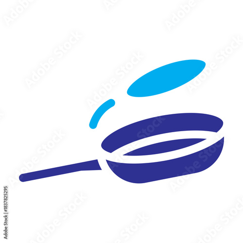 Color icon of frying pan flipping pancake, simple bold outline, celebration cooking symbol for Pancake Day