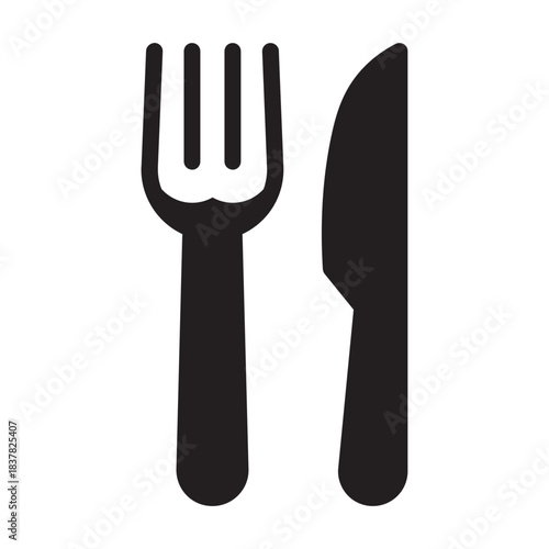 Glyph icon of fork and knife, bold outline, eating utensils for Pancake Day breakfast