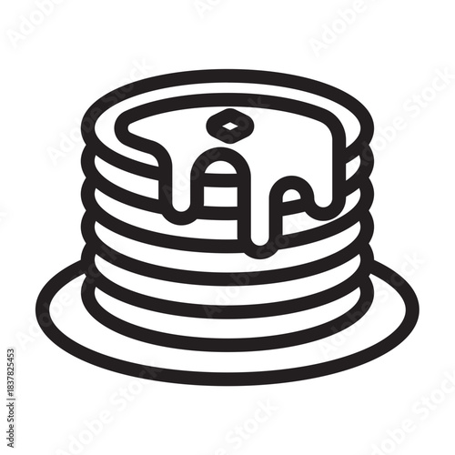 Line icon of stacked pancakes with syrup dripping, bold solid lines, traditional Pancake Day symbol