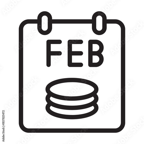 Line icon of calendar showing February Pancake Day, bold minimal outline