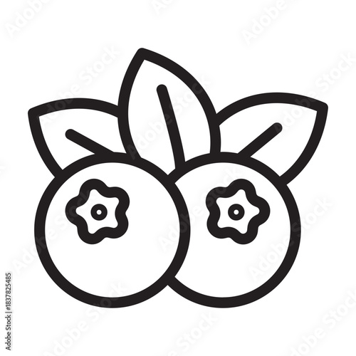 Line icon of blueberries, bold outline, pancake fruit topping ingredient