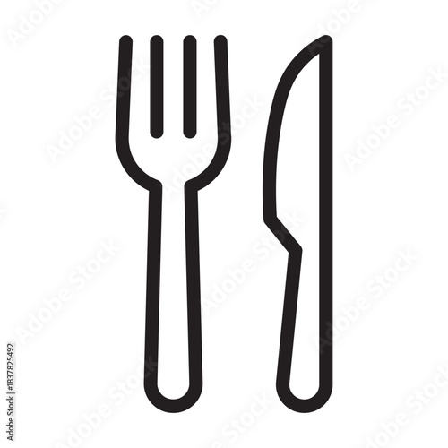Line icon of fork and knife, bold outline, eating utensils for Pancake Day breakfast