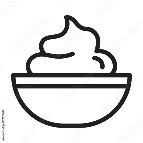 Line icon of whipped cream in bowl, bold outline, sweet pancake topping