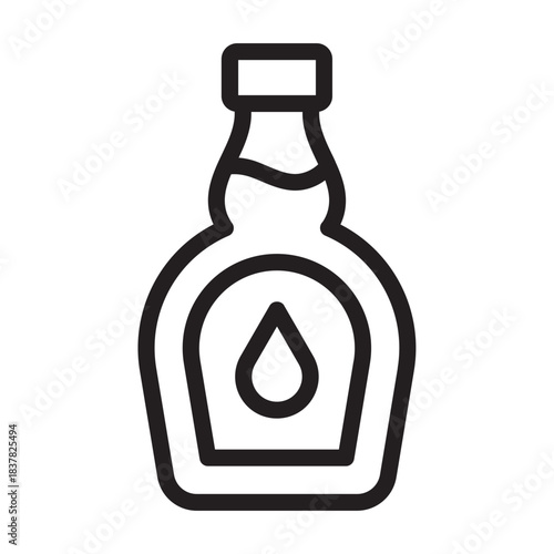 Line icon of syrup bottle, bold outline, maple syrup topping for pancakes
