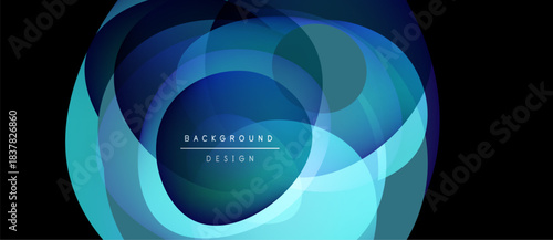 Abstract flowing shapes, layered blues, turquoise. Modern design element, dynamic composition, gradient effect. Background texture, visual appeal.