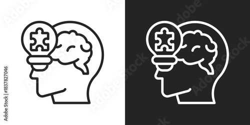 Innovative Thinking Icon In Black And White Line Style