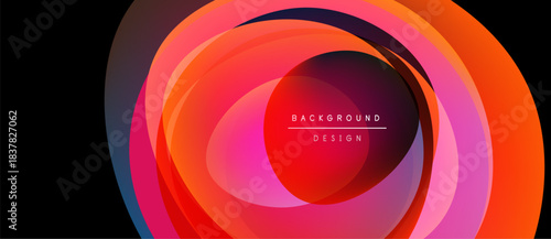 Abstract concentric layers, vibrant reds, oranges, purples. Center displays text background design. Modern, dynamic visual composition.