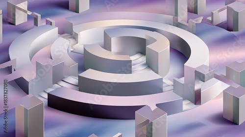 Fototapeta Naklejka Na Ścianę i Meble -  Abstract Geometric Patterns with Spiraling Shapes and Soft Colors in a Futuristic 3D Environment