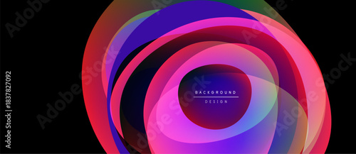 Abstract vibrant layers create circular design. Pink, purple, blue hues blend, forming dynamic visual effect. Modern background element.