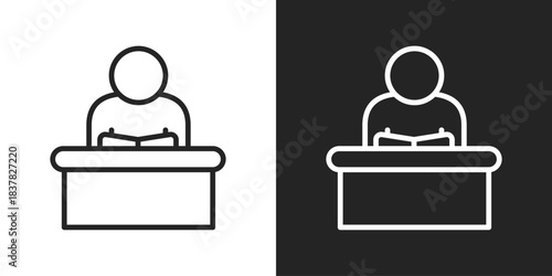 Public Speaking Icon In Black And White Line Style
