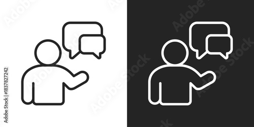 Communication Skills Icon In Black And White Line Style