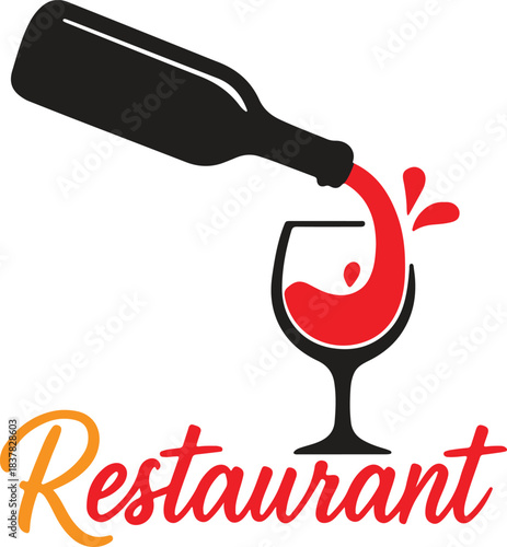 Elegant wine pouring into glass restaurant logo