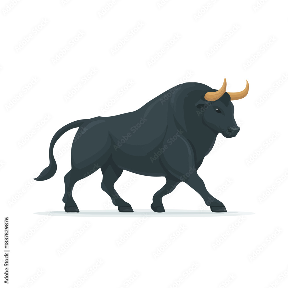 Fototapeta premium Simple flat 2D vector graphic of Bull, modern icon look, displayed on a pure white background.