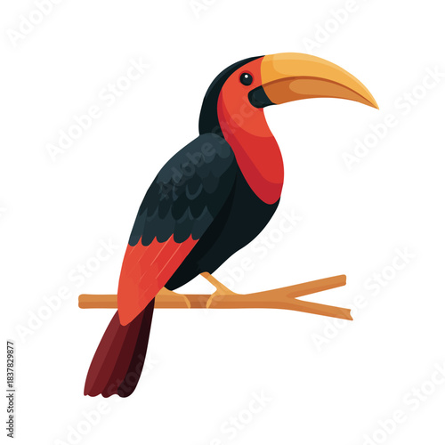 Hornbill, modern 2D flat vector illustration in icon style, isolated on pure white background.