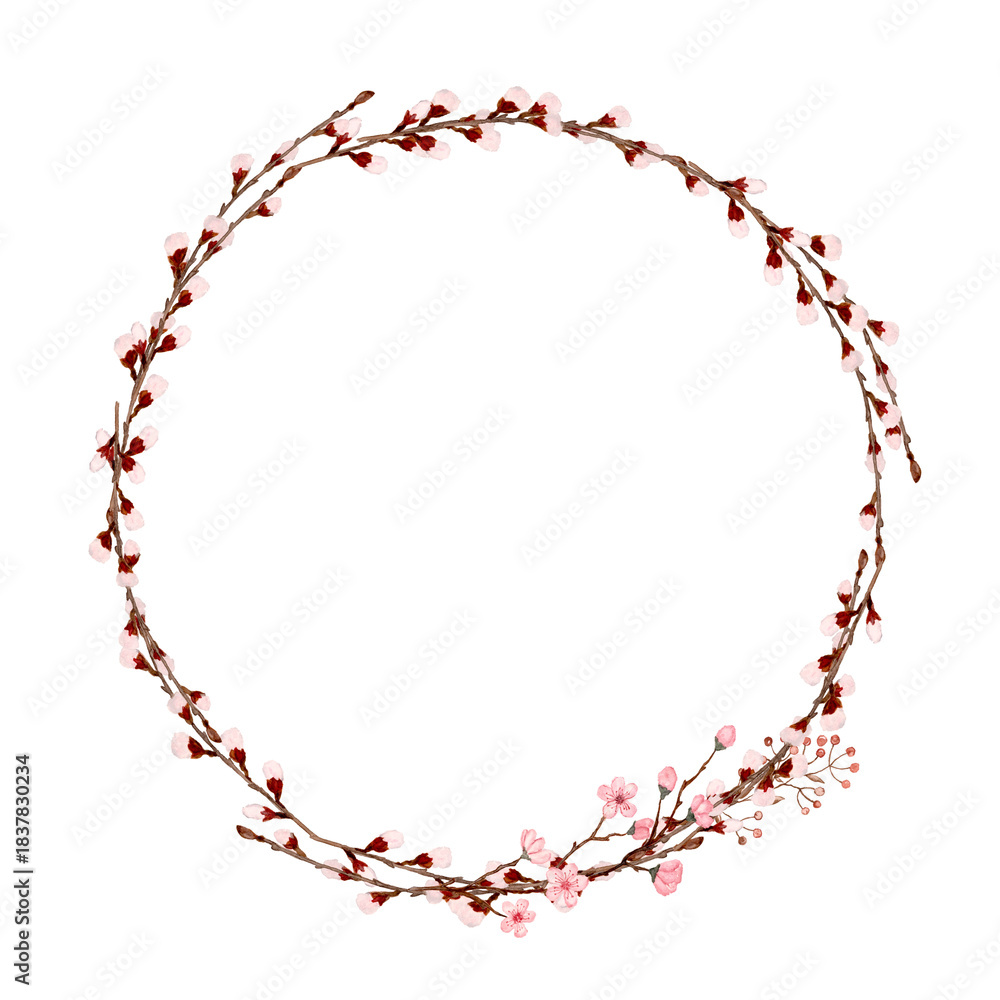 Fototapeta premium Delicate Cherry Blossom Branch Wreath Frame