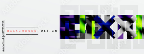 Abstract geometric design. Vibrant colors, sharp angles, modern aesthetic. Background features subtle grid pattern. Minimalist composition.