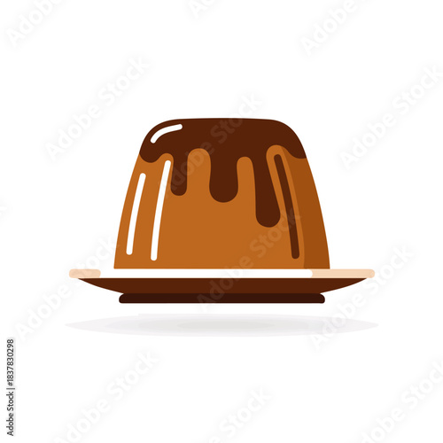 Modern flat 2D vector illustration of Sticky Toffee Pudding, clean and minimal design, isolated on white background.