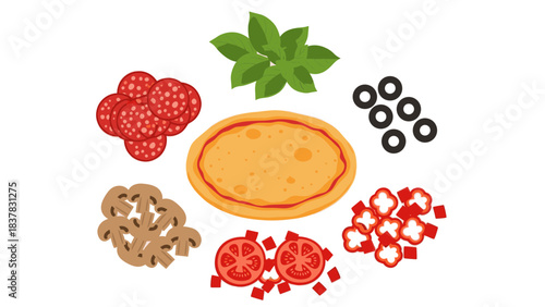 Pizza Ingredients & Crust Layout Vector