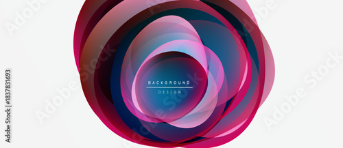 Abstract circular design. Layers blend pinks, blues, whites. Center text reads background design. Modern, vibrant visual element.