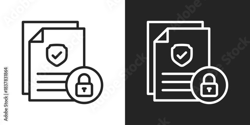 Secure Document Icon In Black And White Line Style