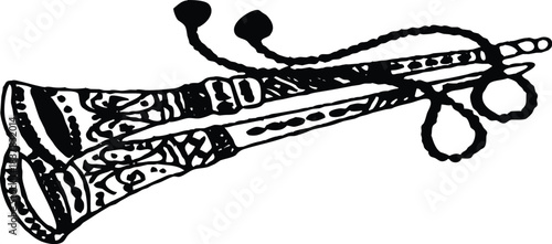 Traditional indian shehnai musical instrument illustration, cultural art, festive celebration artwork isolated on transparent background, Vector