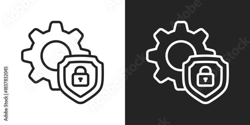 Cyber Protection Icon In Black And White Line Style