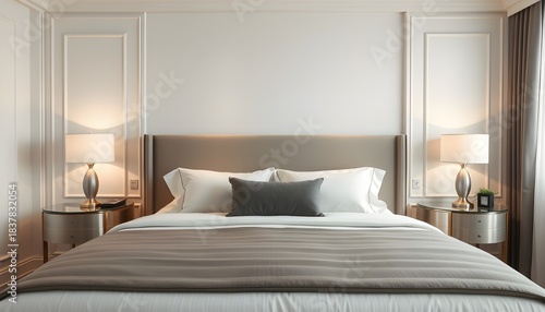 Wallpaper Mural Luxury hotel room interior with comfortable bed, pillows, and decorative lamps Torontodigital.ca