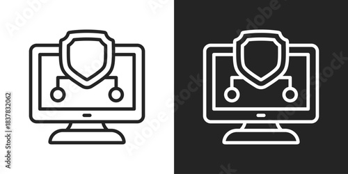 Data Shield Icon In Black And White Line Style