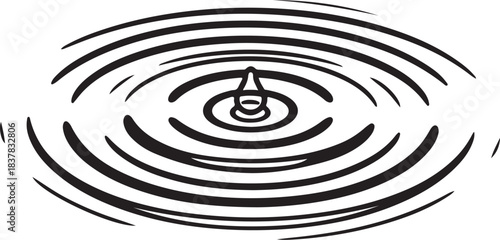 Black and white illustration of water ripples from a drop
