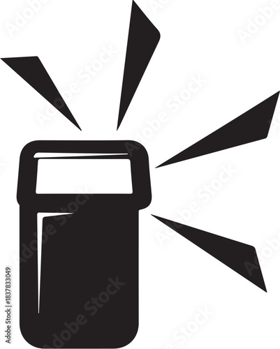 Black icon of a flashing light or beacon on white background