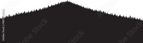Black silhouette of a dense forest covering a triangular shape on white background