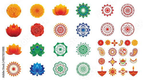 Colorful floral and geometric designs in a vibrant display, perfect for artistic use and decoration