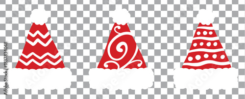 Collage with Santa Claus hats, closeup objects. Santa Hat Illustration