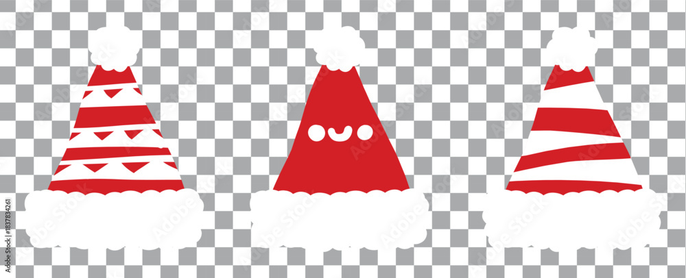 Obraz premium Collage with Santa Claus hats, closeup objects. Santa Hat Illustration