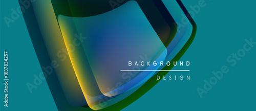 Abstract layers overlap, creating vibrant color gradients. Blue, green, yellow hues dominate design. Text reads background design. Modern aesthetic.