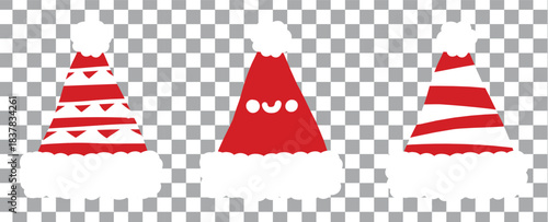 Collage with Santa Claus hats, closeup objects. Santa Hat Illustration