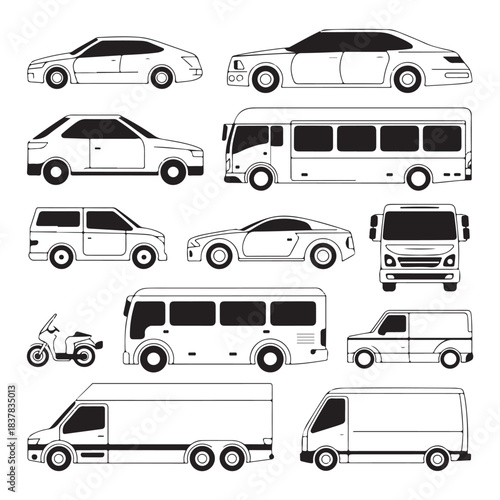 Vehicle elevation and top view vector