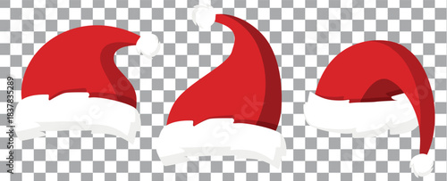 Collage with Santa Claus hats, closeup objects. Santa Hat Illustration