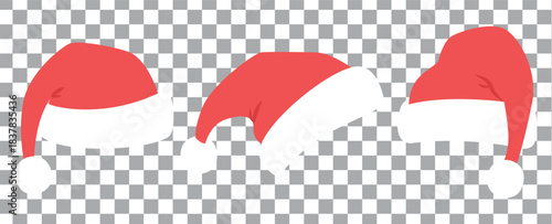 Collage with Santa Claus hats, closeup objects. Santa Hat Illustration