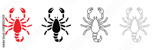 scorpion vector icon set, scorpion sea animal vector, silhouette and line art